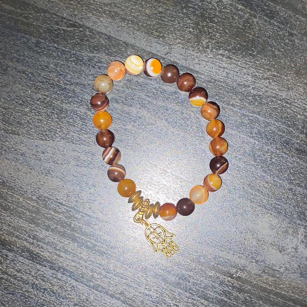 Brown and Gold Beaded Bracelet with Charm